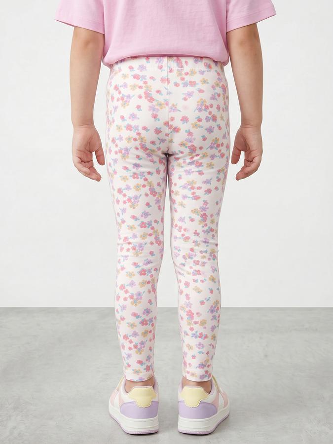 R&B Girl White Printed Cotton Blend Leggings