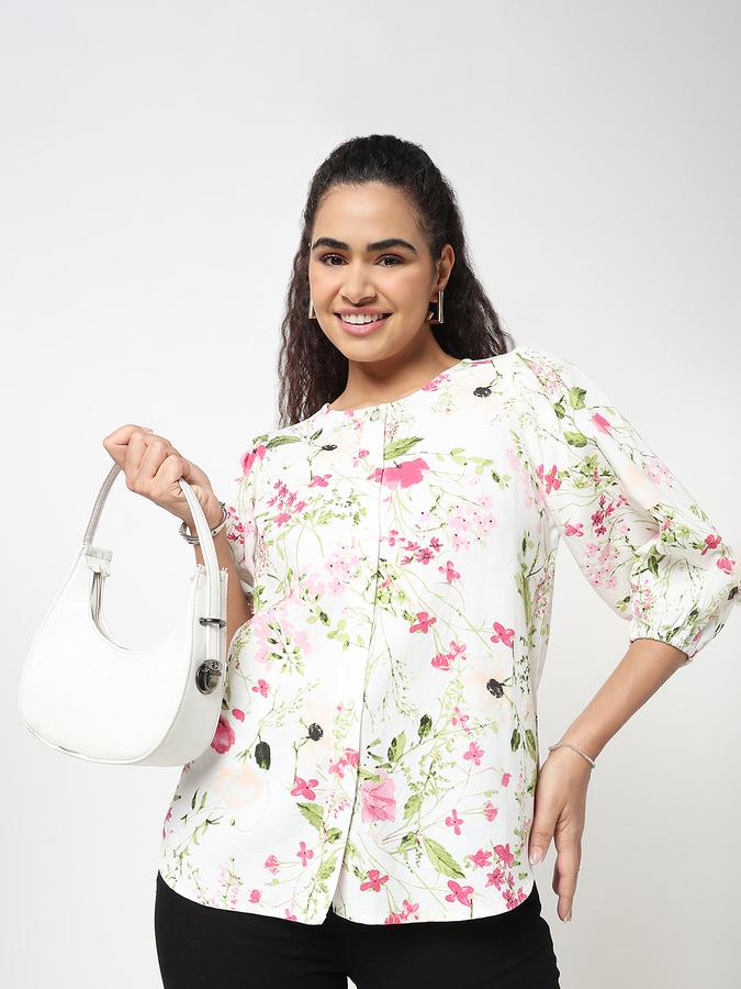 R&B Women Off White Floral Print Longline Shirt