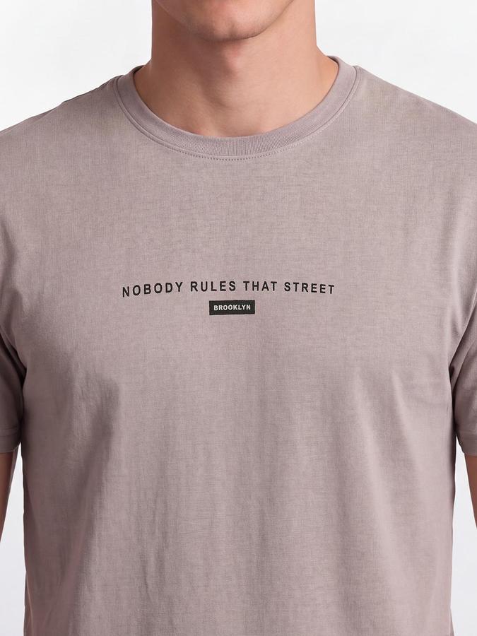 R&B Men Frappe Brown Typography Printed Pure Cotton Short Sleeves Tshirt