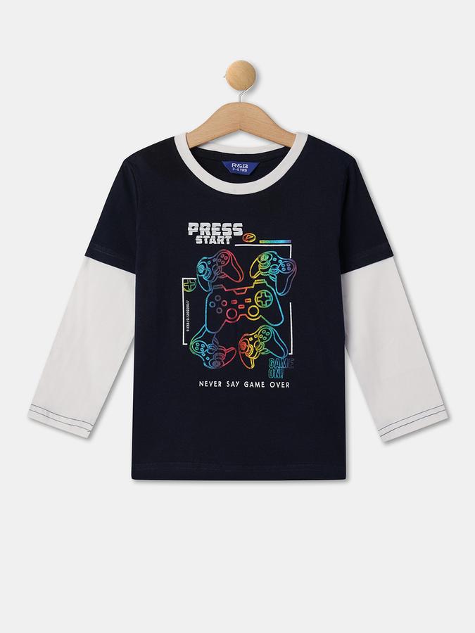 R&B Boys' Blue Printed T-Shirt