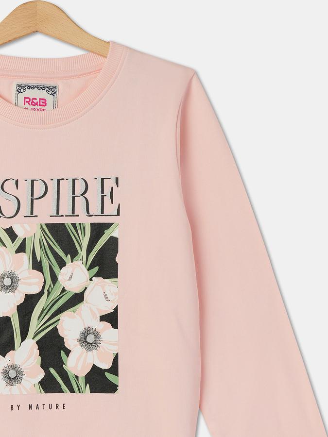 Girls Cotton Regular Fit Crew Neck Graphic Print Sweatshirt