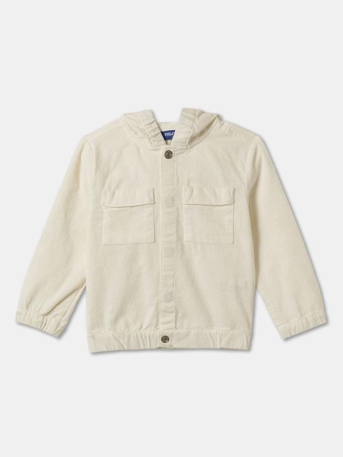 R&B Boys Ivory Full Sleeves Textured Hooded Neck Jacket