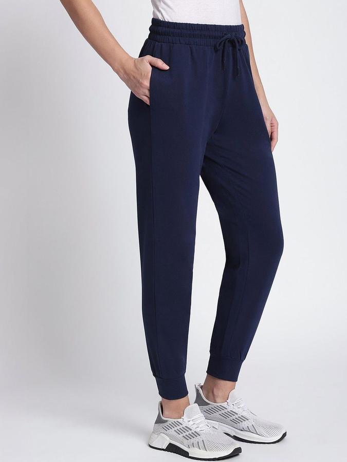 R&B Women Dark Blue Solid Joggers Fit Trousers