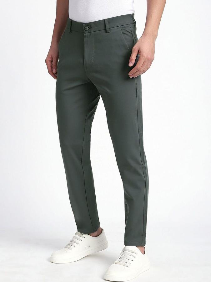 R&B Men Grey Solid Regular Fit Trousers