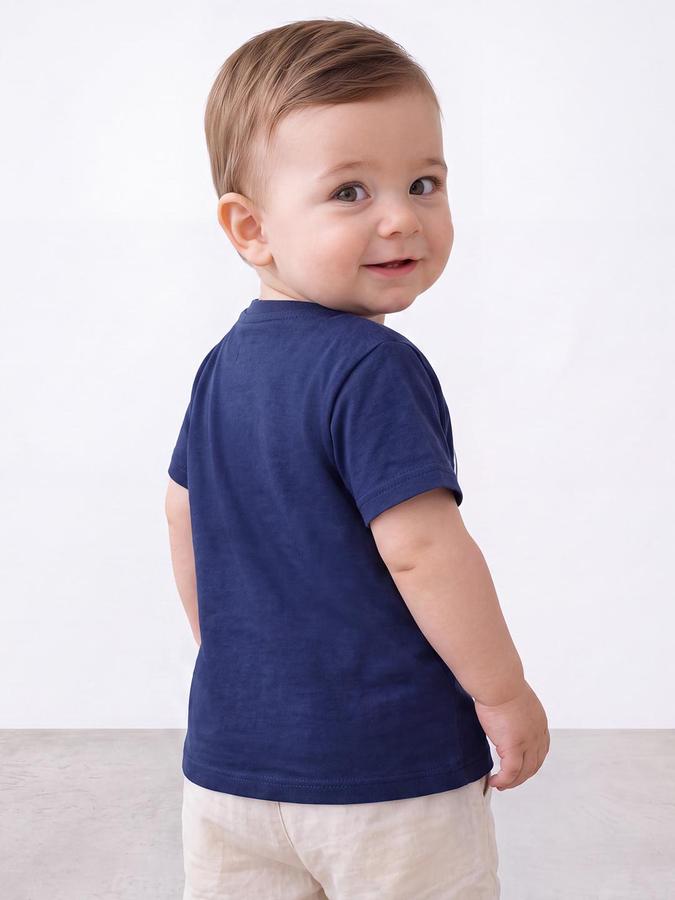 R&B Boys Navy Blue Short Sleeve Round Neck Typography Graphic Print T-Shirt