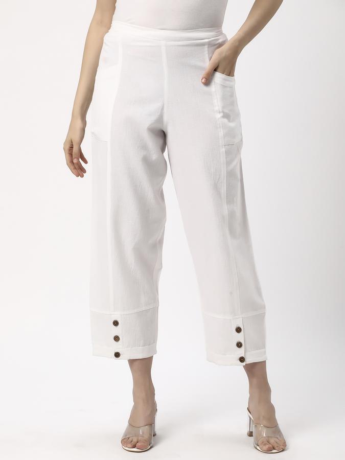 Women Cotton Straight Elasticated Solid Trousers