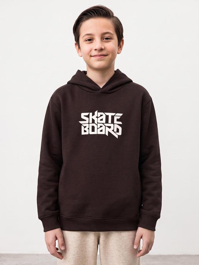 R&B Boys Brown Graphic Print Hooded Long Sleeves Sweatshirt