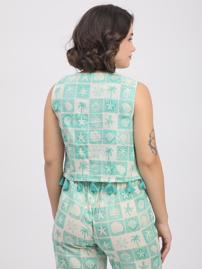 Women Cotton Regular Fit Round Neck Printed Ethnic Top