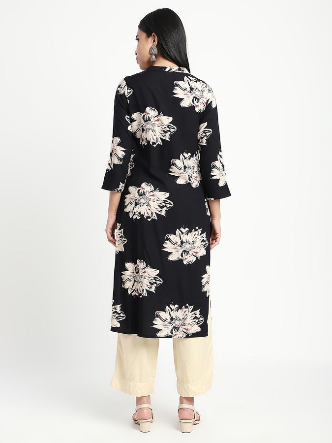 Women Viscose Straight Fit Mandarin Collar Printed Kurta