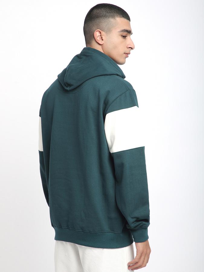 Men Fleece Regular Fit Hooded Colour-Block Sweatshirt