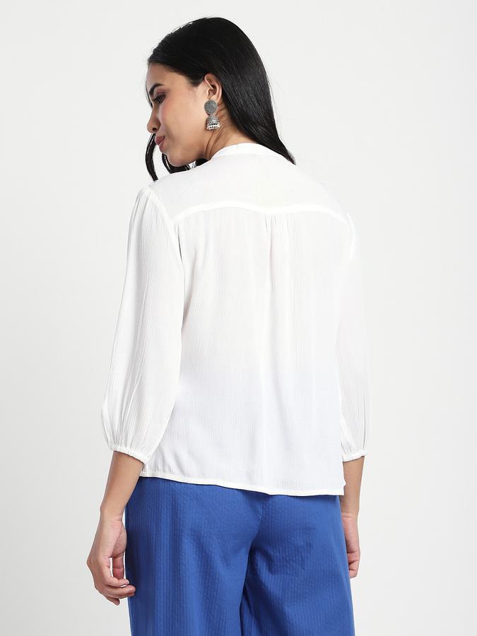 Women Viscose Regular Fit Mandarin Collar Embroidered Top