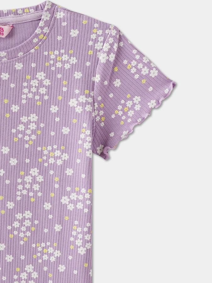 R&B Girls' Lilac Printed T-Shirt