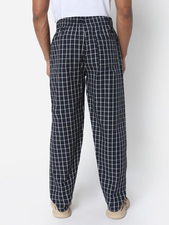 Men Cotton Relaxed Fit Drawstring Waist Checked Trousers