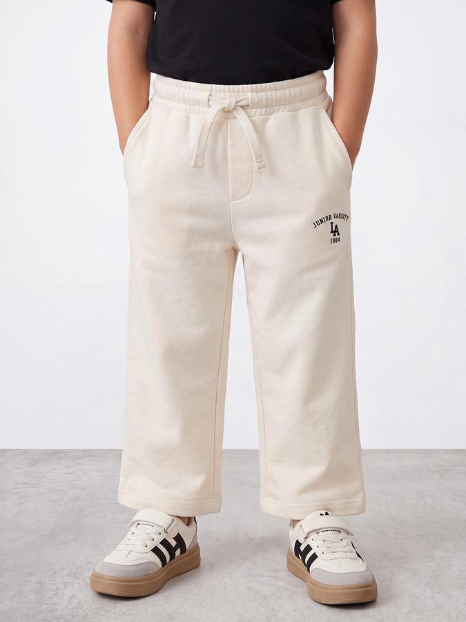 R&B Boys Ivory Graphic Print Straight Fit Pure Cotton Pant 