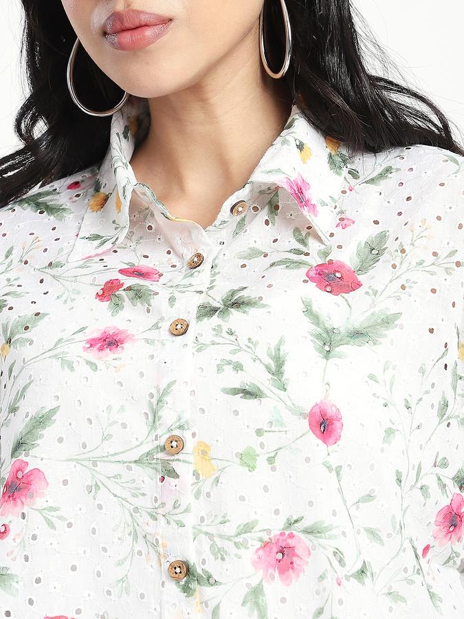 Women Cotton Boxy Fit Collared Neck Floral Top