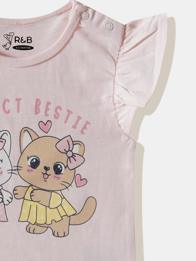 Girls Cotton Regular Fit Crew Neck Graphic T-shirt