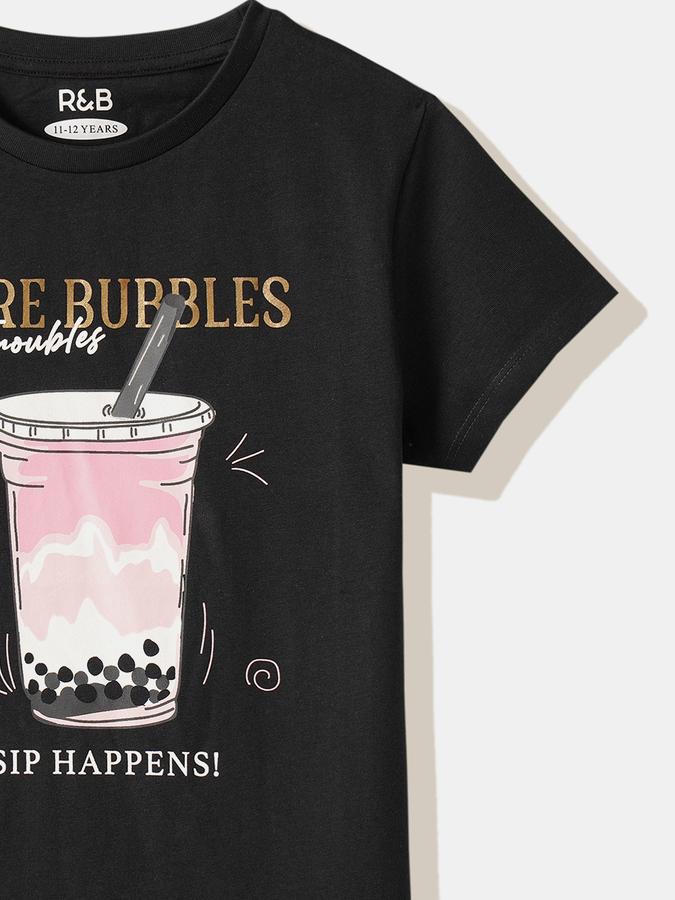 Girls Cotton Regular Fit Crew Neck Graphic T-shirt