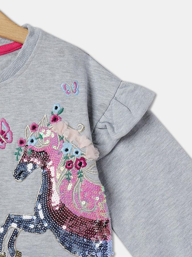 Girls Embellished Round-Neck Sweatshirt image number 2