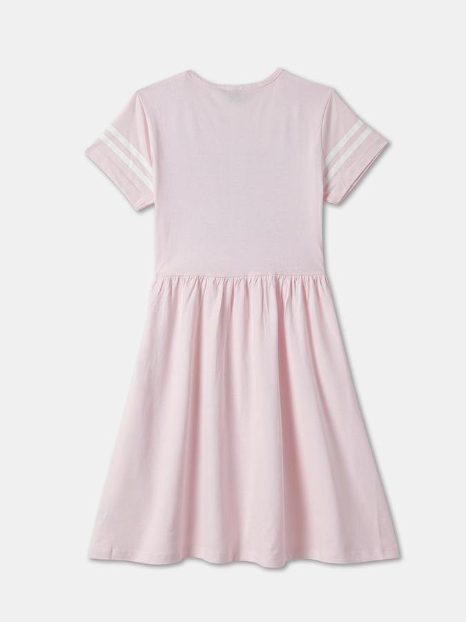 Girls Graphic Print Short Sleeve Round Neck Knee Length Dress