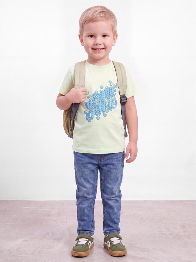 R&B Boys Limegreen Short Sleeve Round Neck Typography Graphic Print T-Shirt