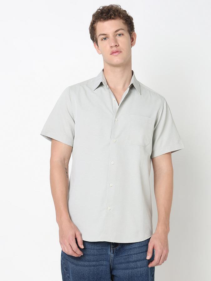 Textured Shirt with Button-Down Collar and Short Sleeves image number 1