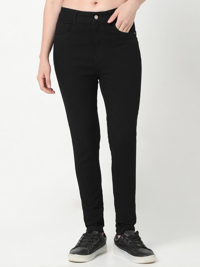 Women Cotton High Rise Button Closure Solid Jeggings