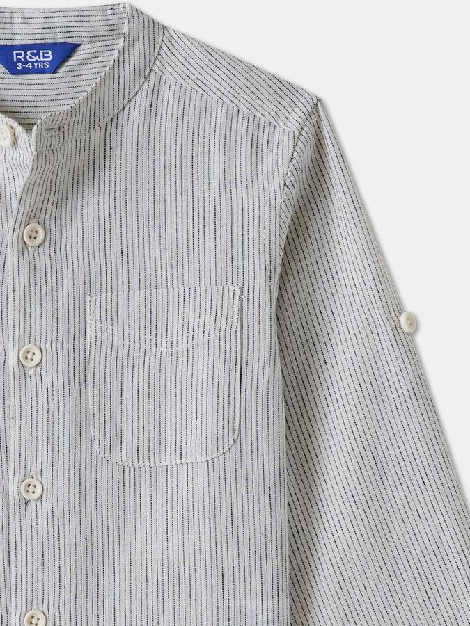 Boys Cotton Blend Regular Fit Long Sleeve Striped Shirt