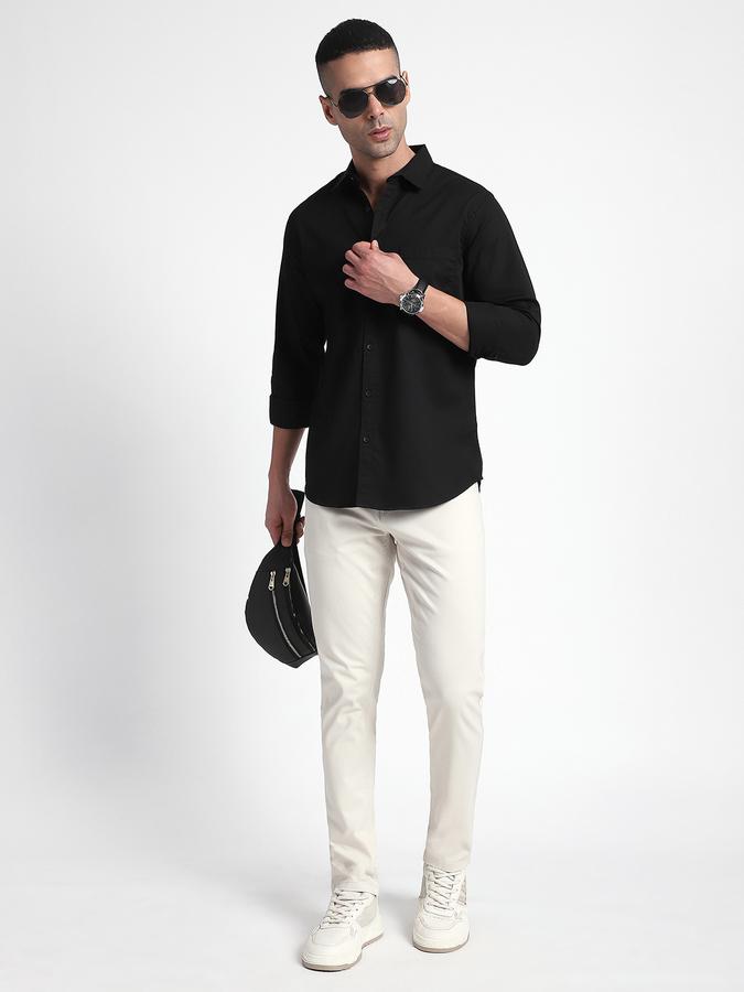 Men Cotton Regular Fit Point Collar Solid Shirt