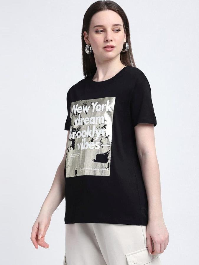 Women Cotton Regular Fit Crew Neck Graphic T-shirt