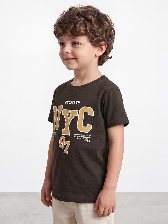 R&B Boys Olive Short Sleeve Round Neck Typography T-Shirt