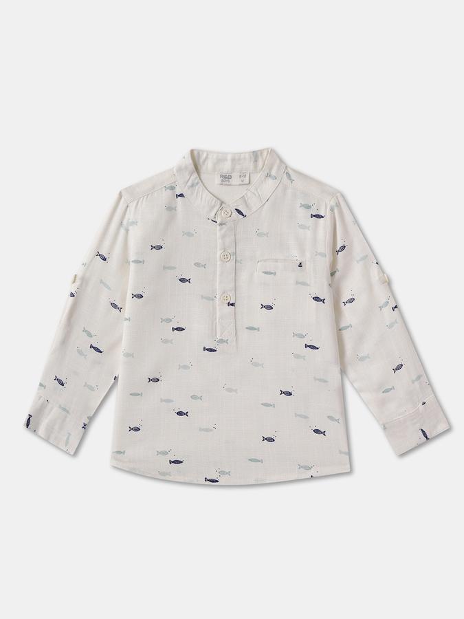 Boys Regular Fit Full Sleeve Mandarin Collar Printed Shirt