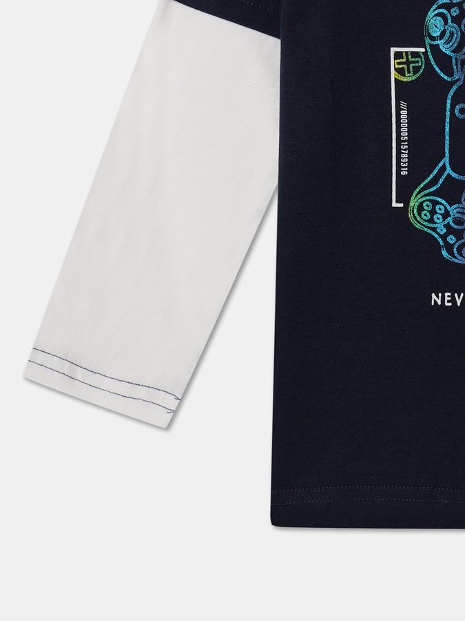 R&B Boys' Blue Printed T-Shirt