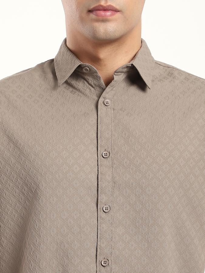 Men Polyester Slim Fit Shirt Collar Textured Shirt