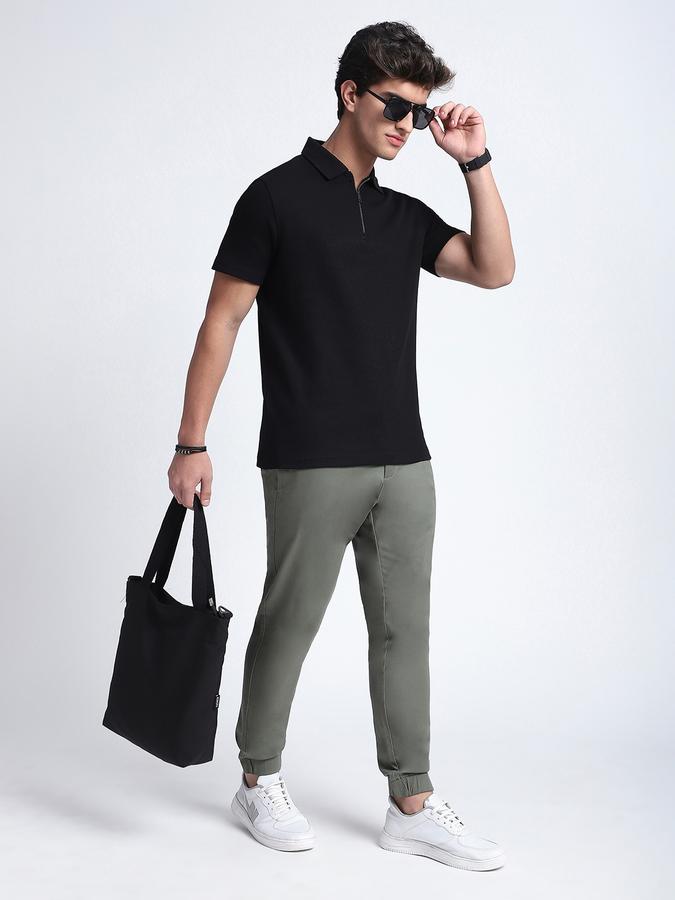 Men Cotton Regular Fit Polo Neck Textured T-shirt