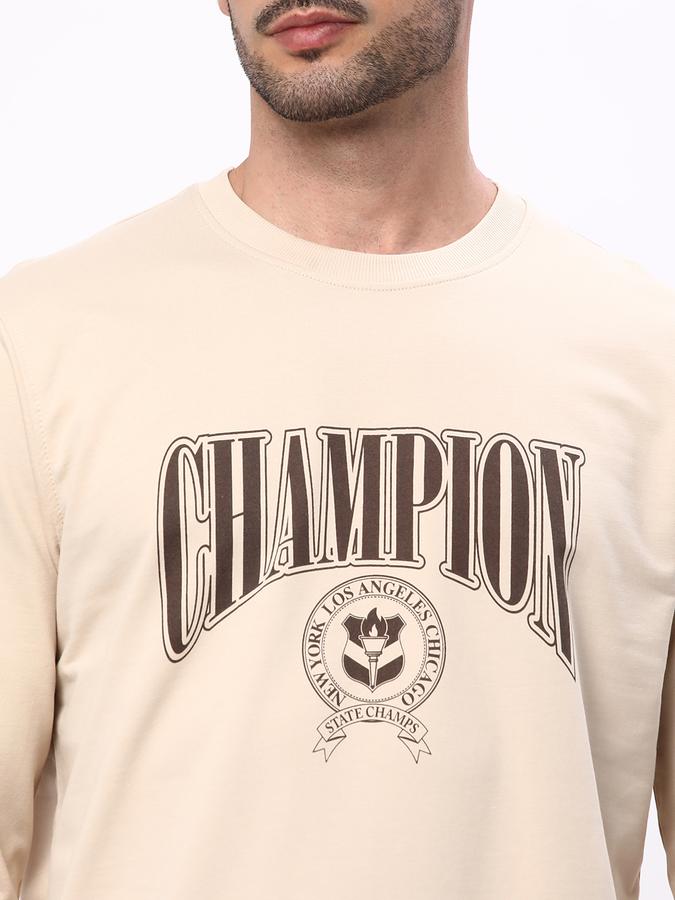 Men Fleece Regular Fit Crew Neck Graphic Sweatshirt