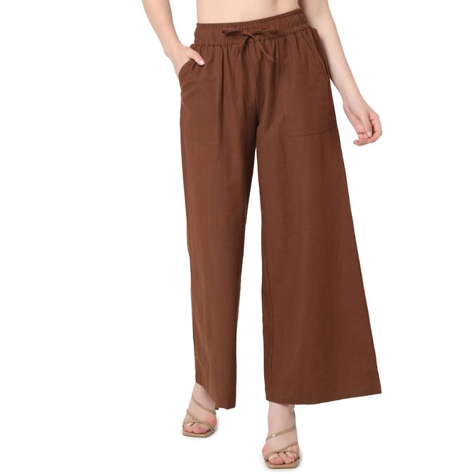 R&B Women Ivory Solid Wide-Leg Trousers