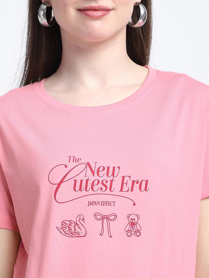 Women Cotton Regular Fit Crew Neck Slogan T-shirt