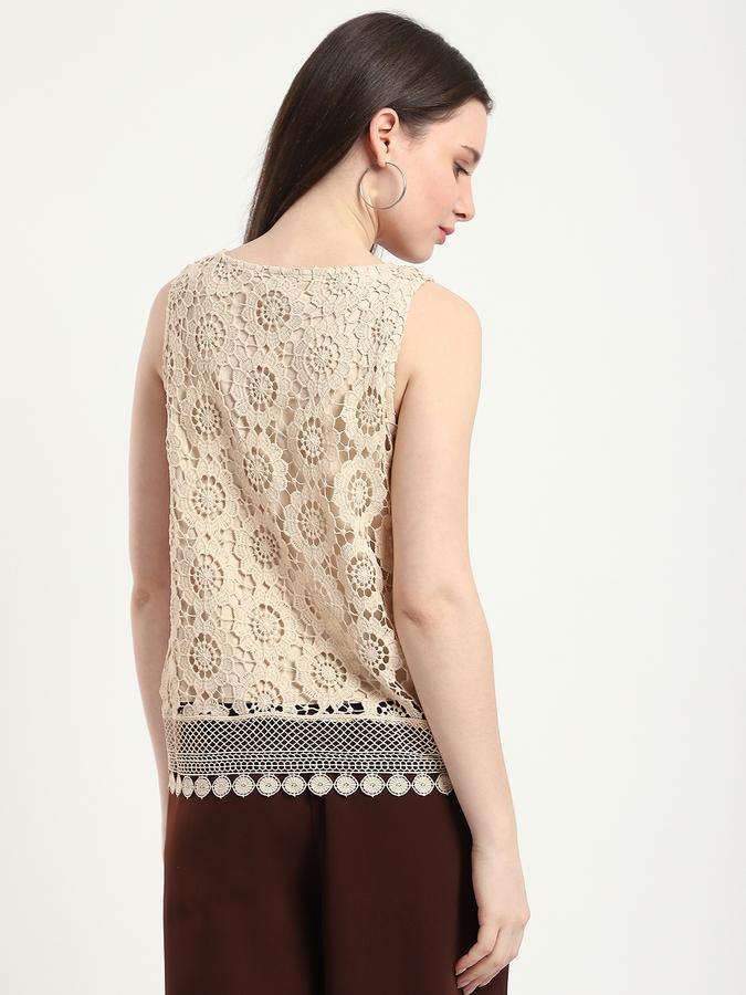 R&B Women Beige Crochet Sleeveless Top