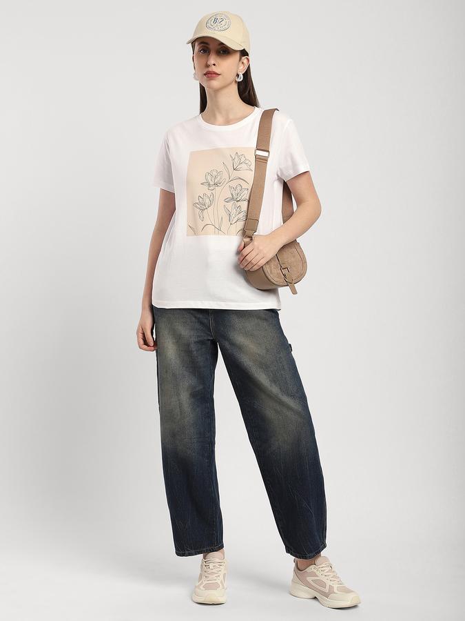 Women Cotton Regular Fit Crew Neck Graphic T-shirt