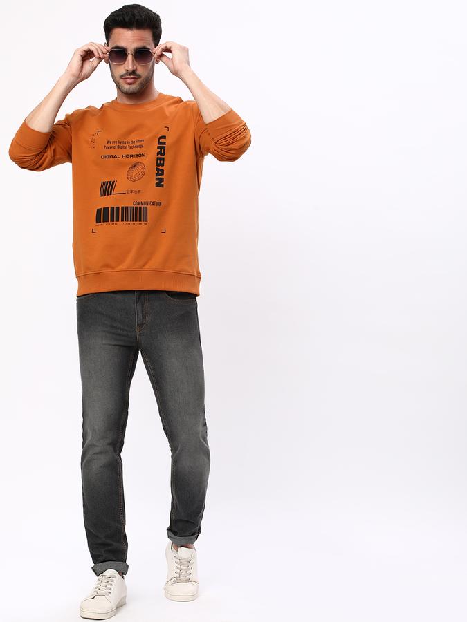 Men Cotton Regular Fit Crew Neck Graphic Sweatshirt
