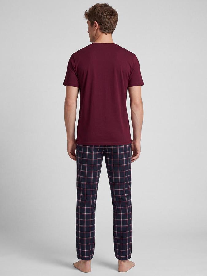 R&B Men Maroon Checked Pure Cotton Mid Rise Lounge Pants