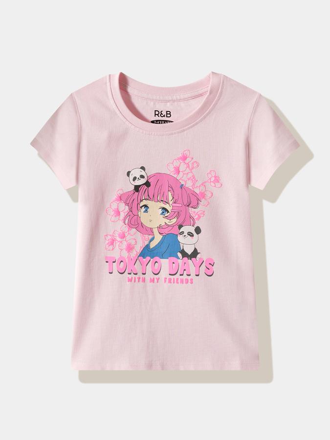 Girls Cotton Regular Fit Crew Neck Graphic T-shirt