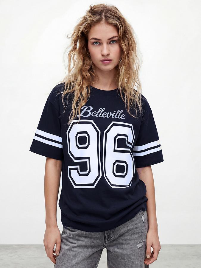 R&B Navy Blue Solid Women Short Sleeves Top