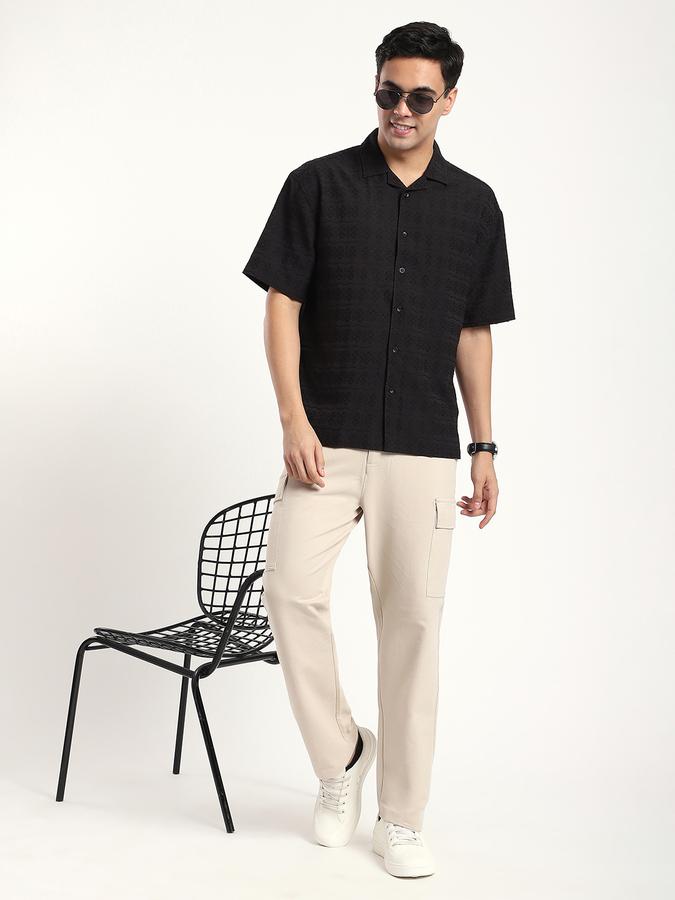 Men Polyester Relaxed Fit Cuban Collar Textured Shirt