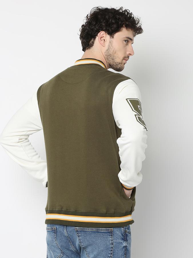 Men Cotton Regular Fit Patched Varsity Jacket