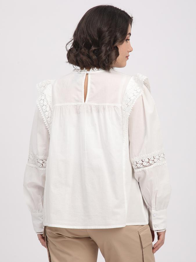 Women Cotton Regular High Neck Ruffled Top