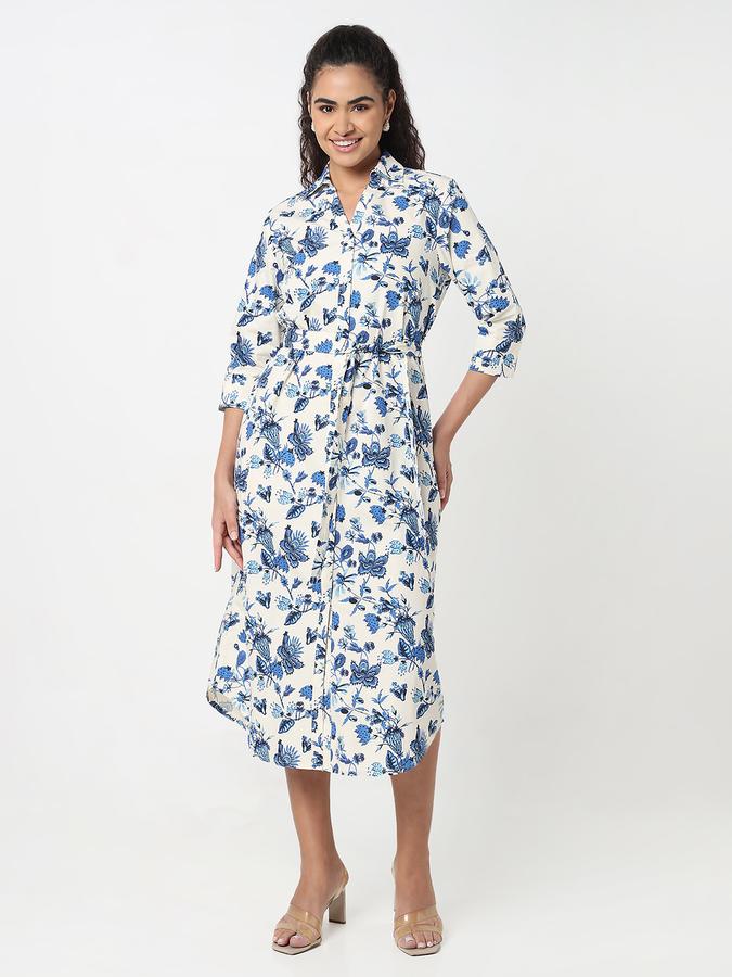 Patterned Shirt Dress with Classic Collar and 3/4 Sleeves image number 1