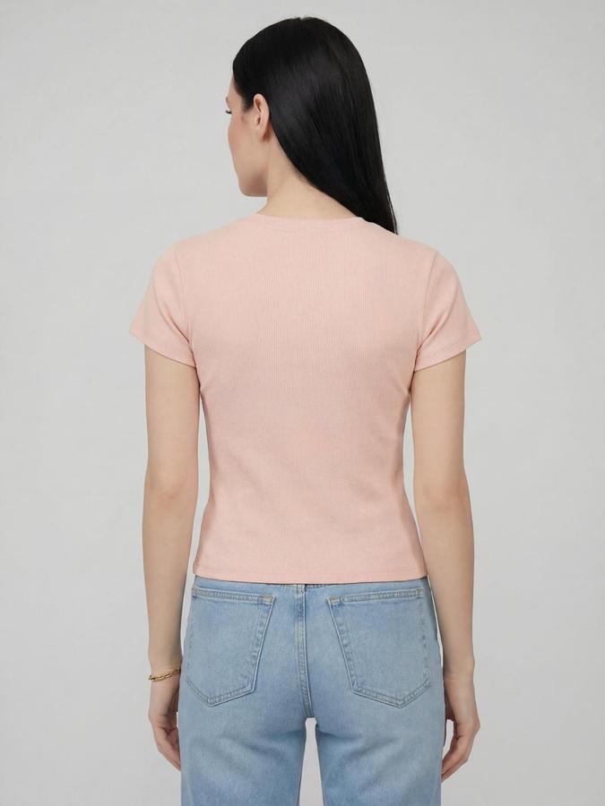 R&B Pink Solid Women Fitted Top 