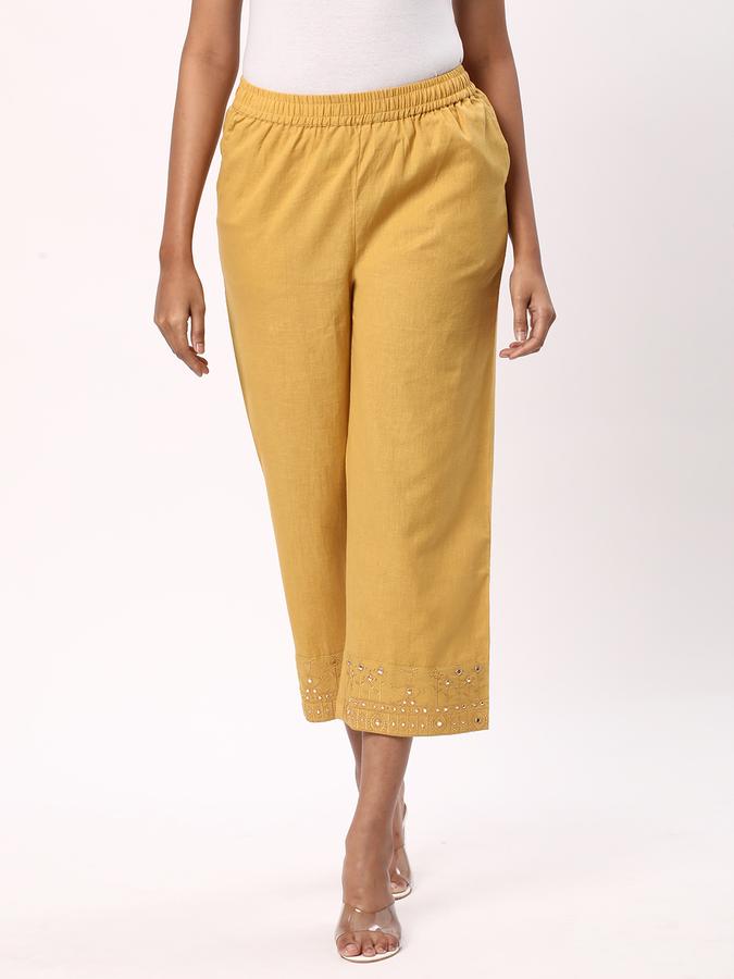 Women Cotton Culottes Elasticated Waist Embellished Trousers