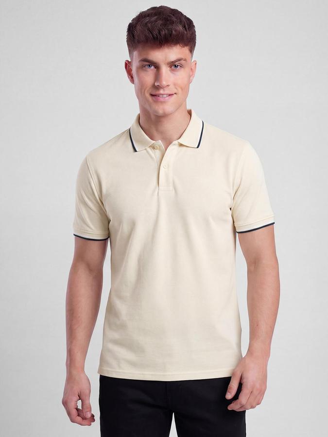 R&B Men Yellow Solid Short Sleeves Polo Tshirt